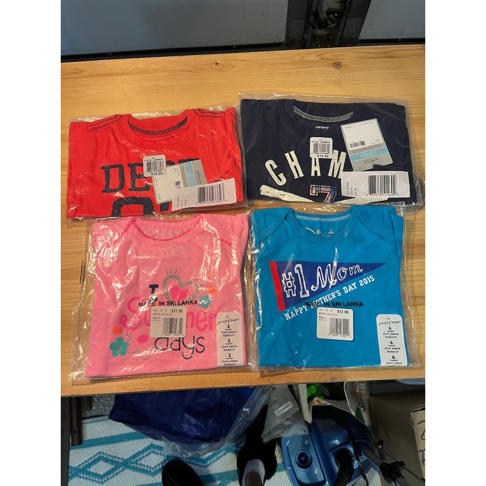 NWT Carters Jumping Beans Baby Tops Bundle 3-6M Bodysuits Graphic Tees 4pc - Picture 1 of 6